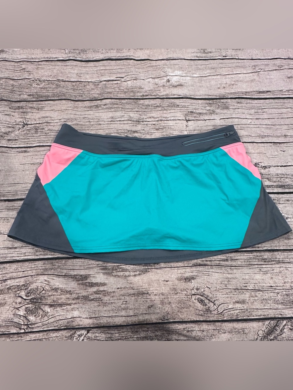 NWT Lands' End Teal & Grey Active Swim Skirted Bikini Bottoms Size 12